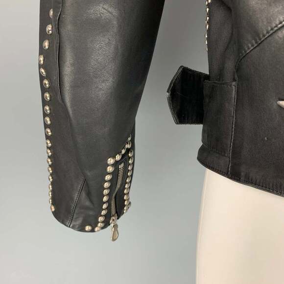 KATHARINE HAMNETT Winter 1990 Black Studded Leather Clean Up Or Die Biker Jacket - Picture 7 of 10